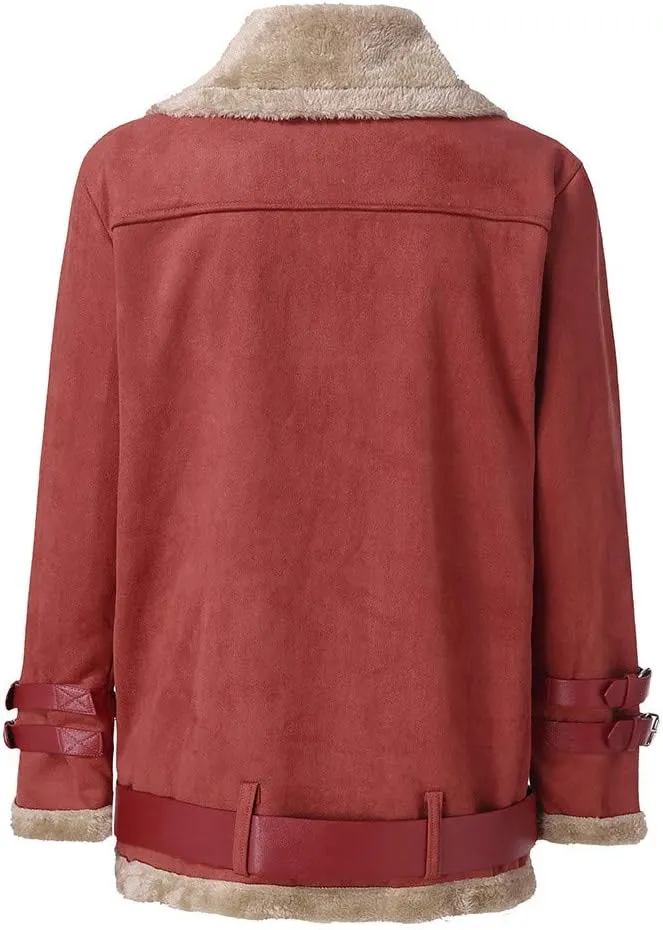 2023 Women's Winter Coats Plus Size Fleece Warm Jackets Trendy Cropped Fuzzy Soft Outerwear Stylish Motor Biker Windbreaker