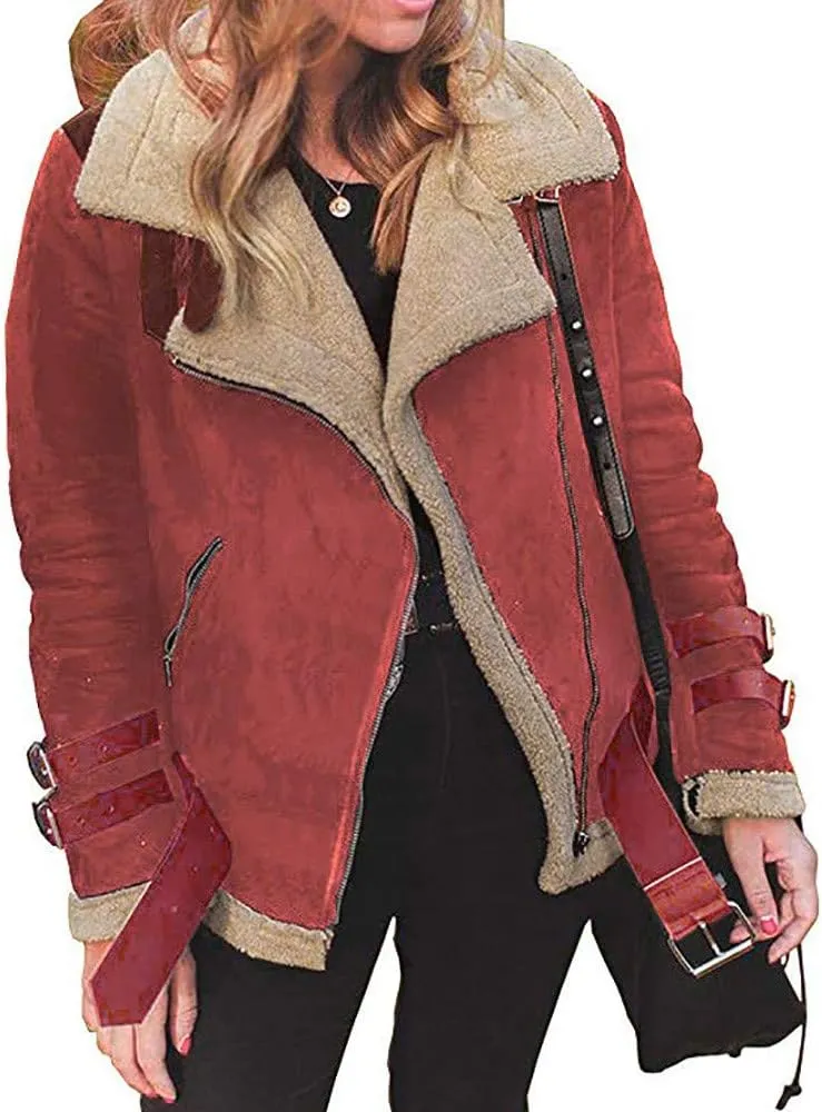 2023 Women's Winter Coats Plus Size Fleece Warm Jackets Trendy Cropped Fuzzy Soft Outerwear Stylish Motor Biker Windbreaker