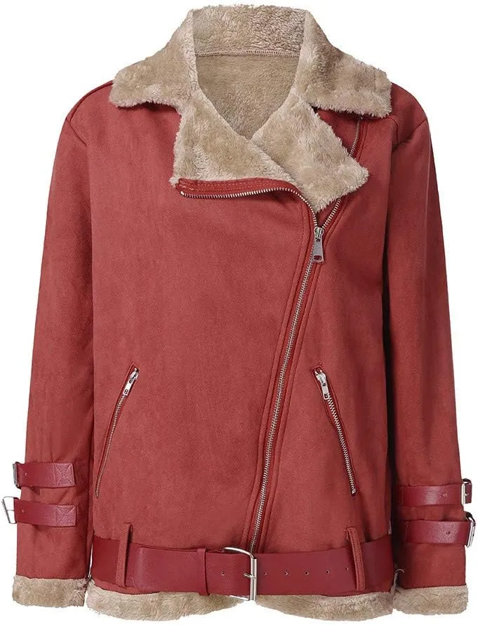 2023 Women's Winter Coats Plus Size Fleece Warm Jackets Trendy Cropped Fuzzy Soft Outerwear Stylish Motor Biker Windbreaker