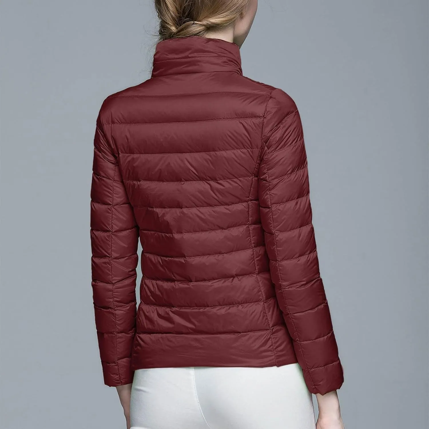 2024 Women's Packable Puffer Jacket Lightweight Warm Duck Down Short Quilted Coat Stand Collar Slim Fit Down Puffer