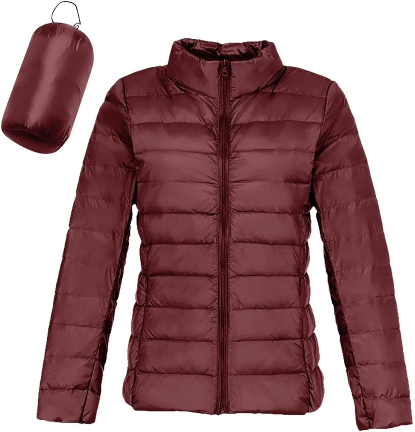 2024 Women's Packable Puffer Jacket Lightweight Warm Duck Down Short Quilted Coat Stand Collar Slim Fit Down Puffer