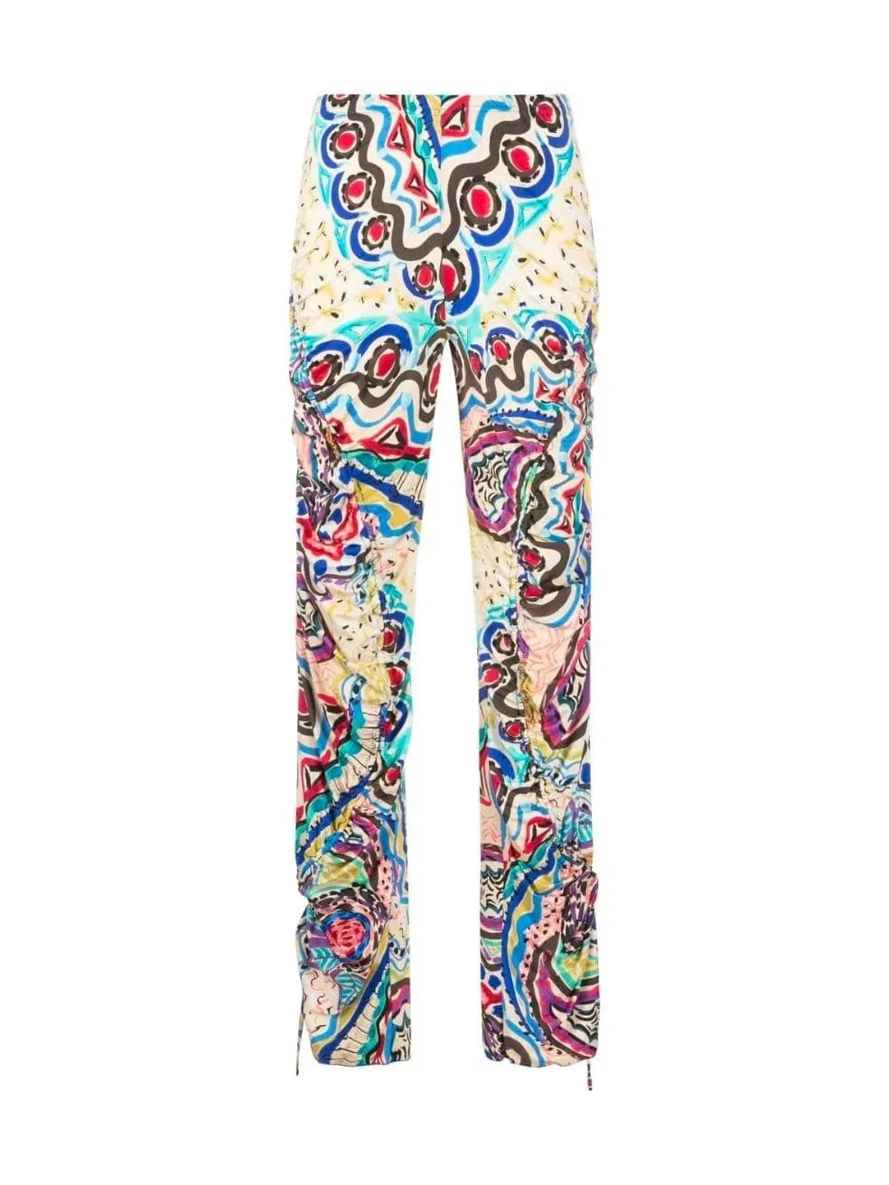 Abstract print ruched trousers