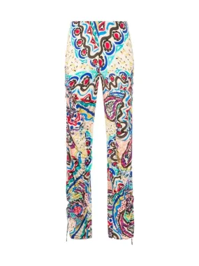 Abstract print ruched trousers