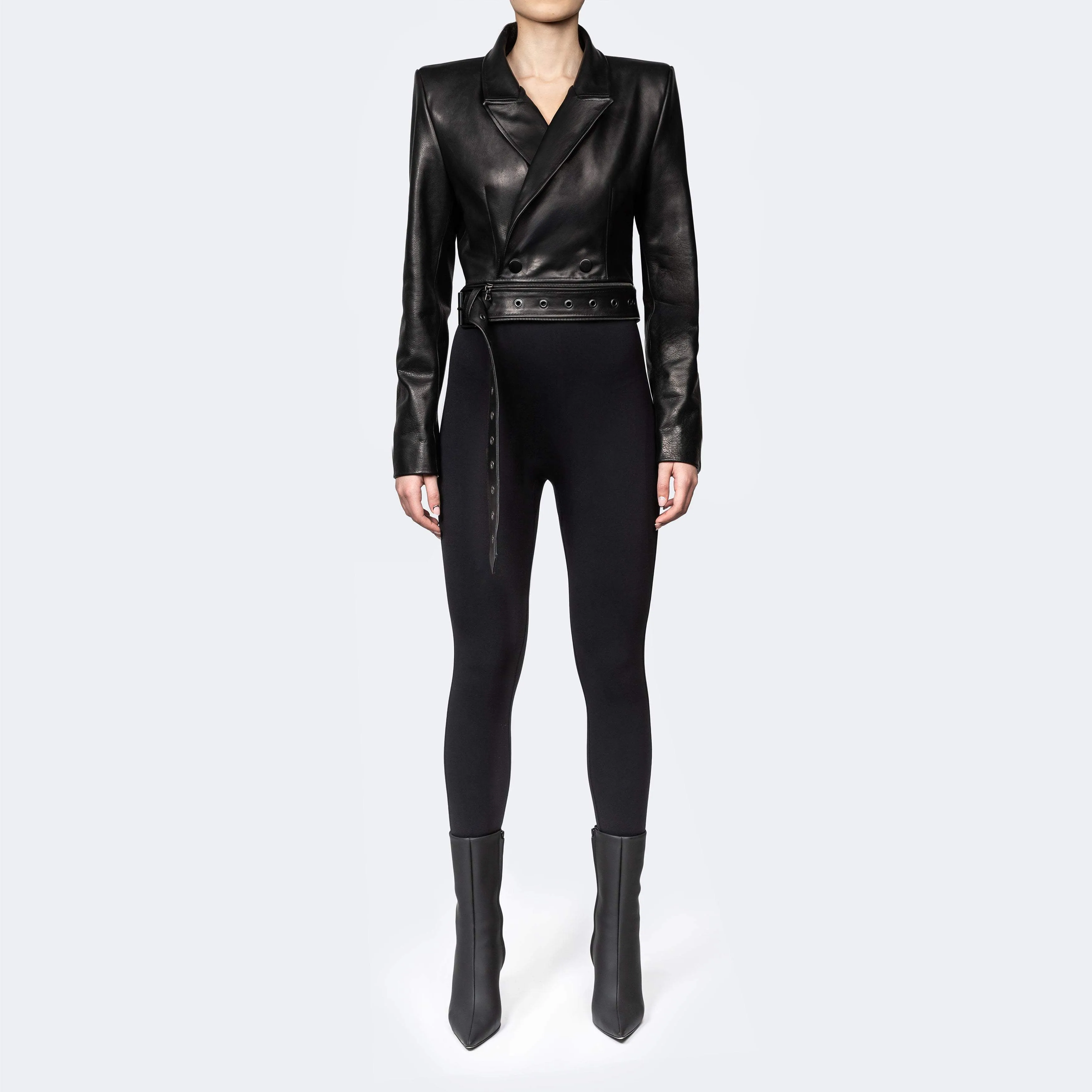 Adjustable women's leather multi-piece jacket