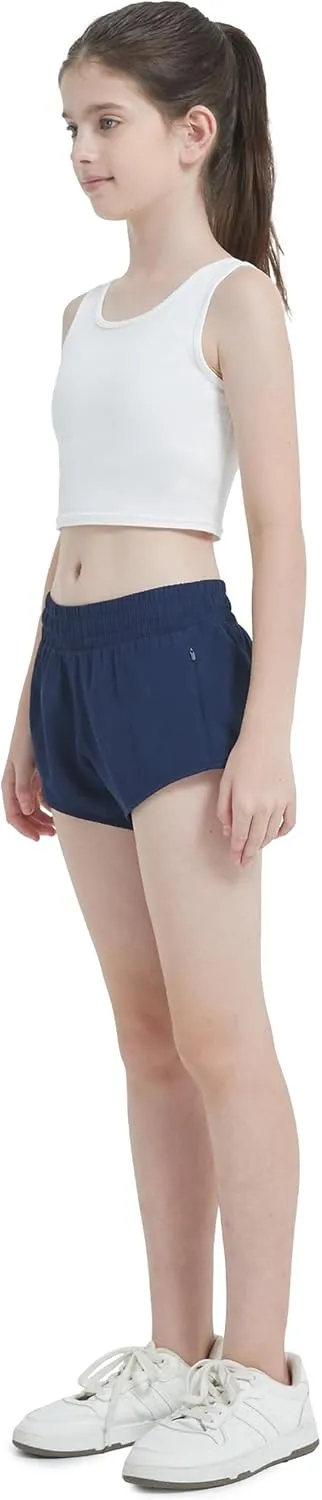 Aurefin Girls Lightweight Athletic Shorts, Quick Dry Running Shorts with Zip Pocket, Workout Sports Short for Teen Kids