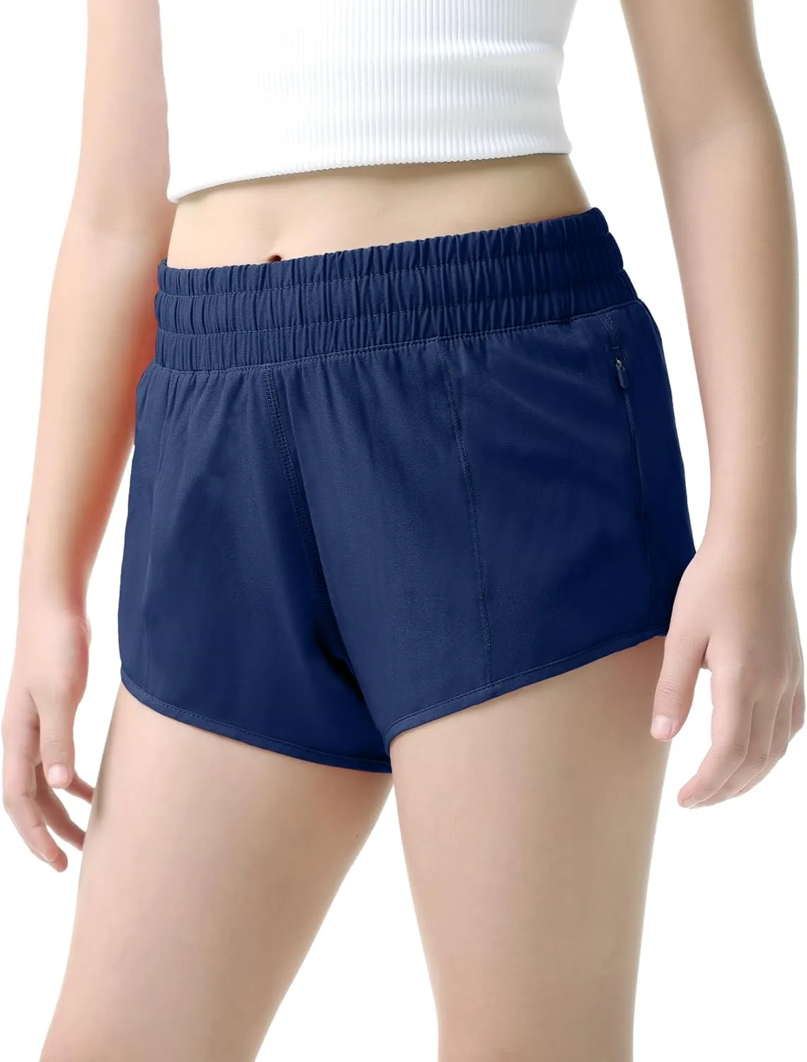 Aurefin Girls Lightweight Athletic Shorts, Quick Dry Running Shorts with Zip Pocket, Workout Sports Short for Teen Kids