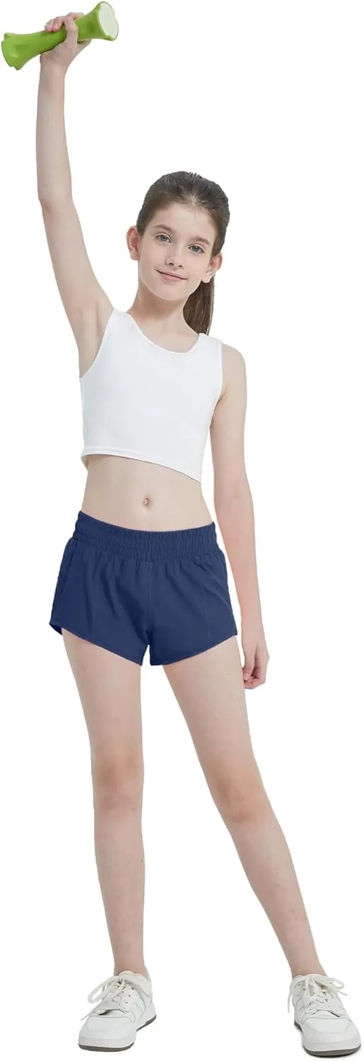 Aurefin Girls Lightweight Athletic Shorts, Quick Dry Running Shorts with Zip Pocket, Workout Sports Short for Teen Kids