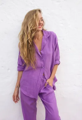 BELGIUM Boyfriendshirt fine belgium Linen amethyst orchid