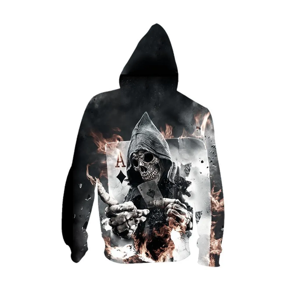 BFJmz Skeleton Death A 3D Printing Coat  Zipper Coat Leisure Sports Sweater Autumn And Winter