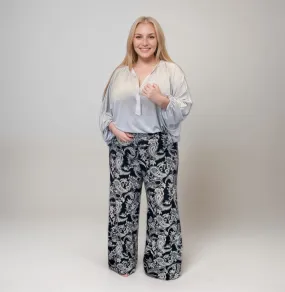 BLACK PAISLEY ELASTICATED PALAZZO TROUSERS