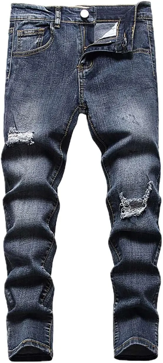 Boy's Jeans Pants Kids Ripped Skinny Jeans Casual Slim Fit Denim Jeans Trousers