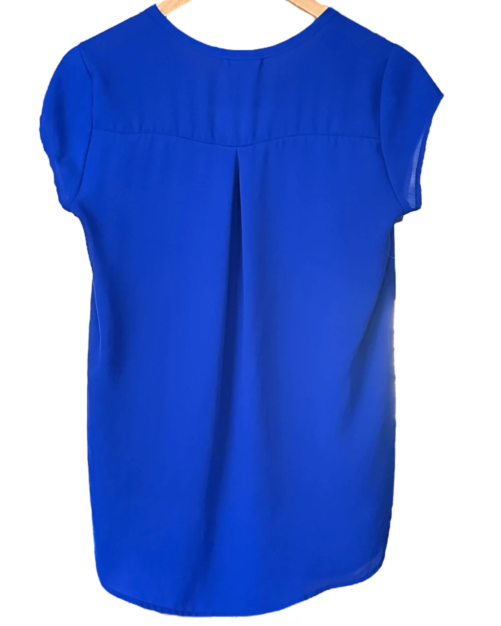 Bright Winter Royal Blue Cap Sleeve Split Neck Blouse