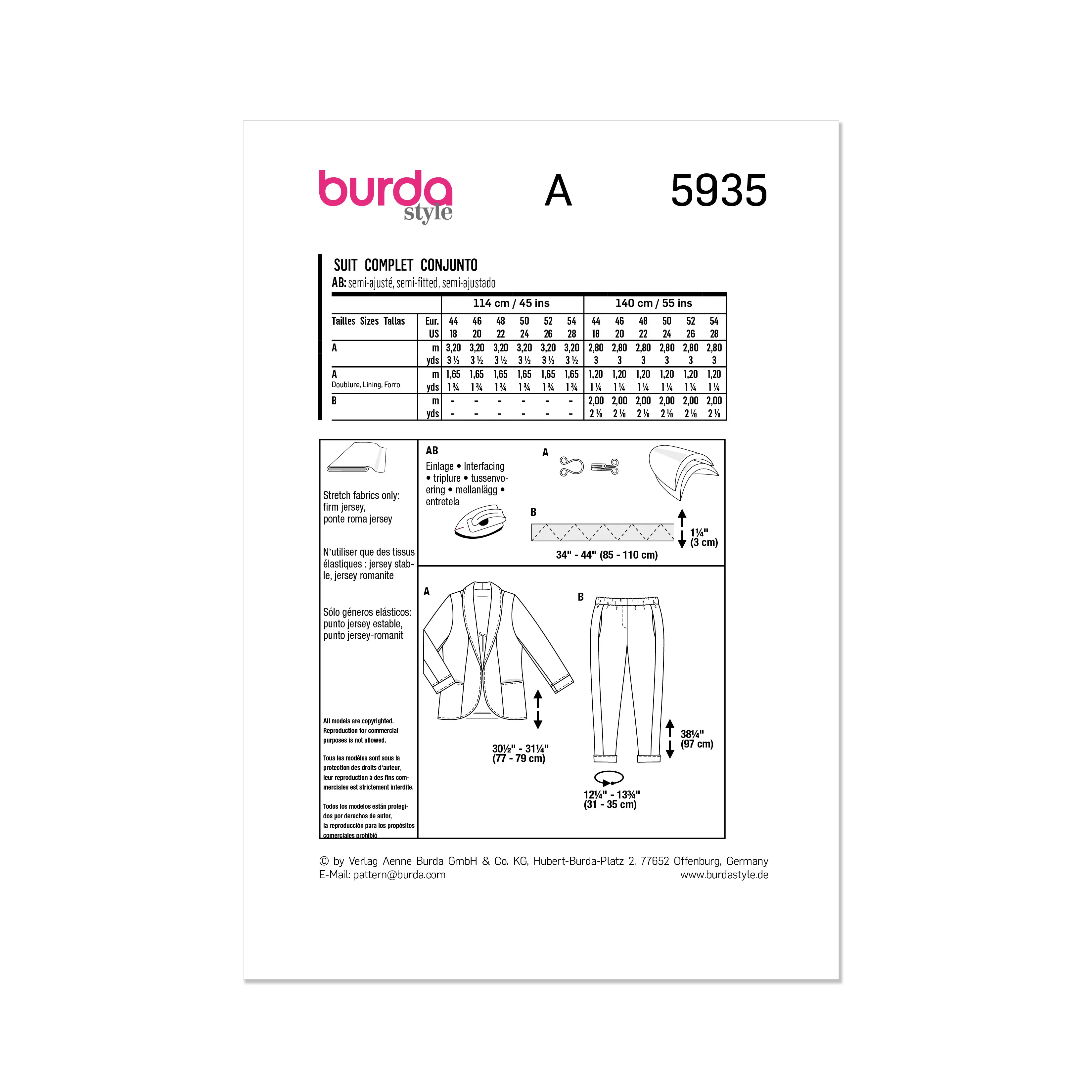Burda Style Sewing Pattern 5935 Misses' Suit