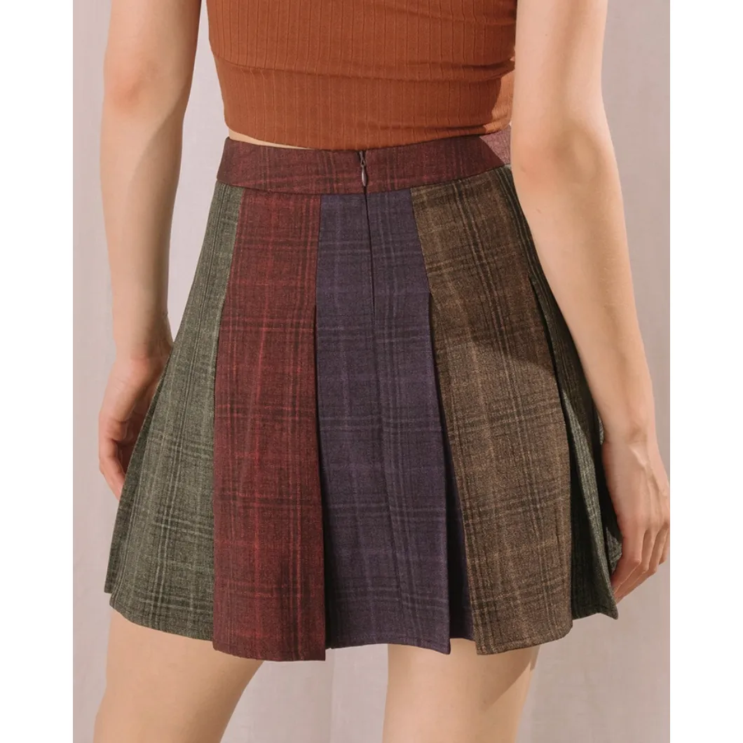 Color Block Plaid Tennis Skirt