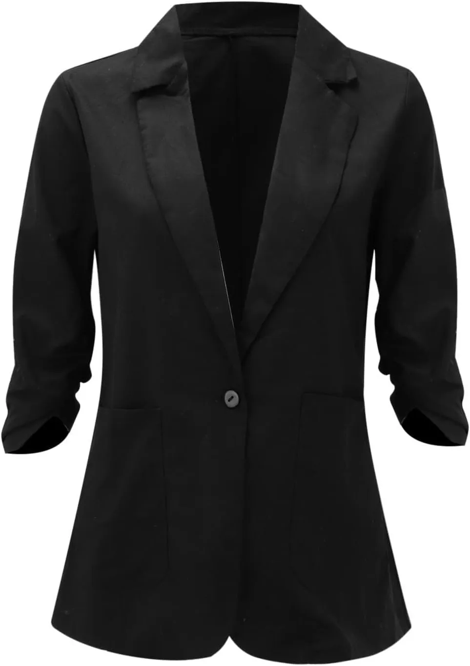 Cotton Linen Open Front Single Button Blazers for Women 3/4 Sleeve Casual Lapel Suit Jacket Solid Cardigan Blazer