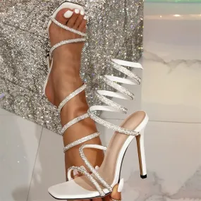 Crystal Ankle Wrap Strap Women Sandals Sexy Thin High Heels