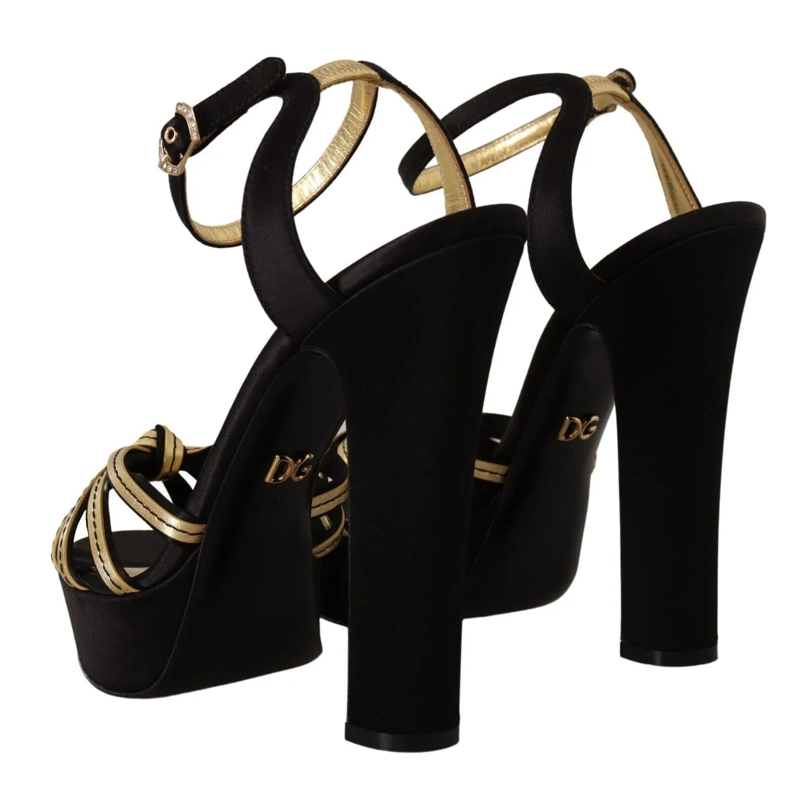 Dolce & Gabbana Elegant Black Gold Ankle Strap Heels Sandals