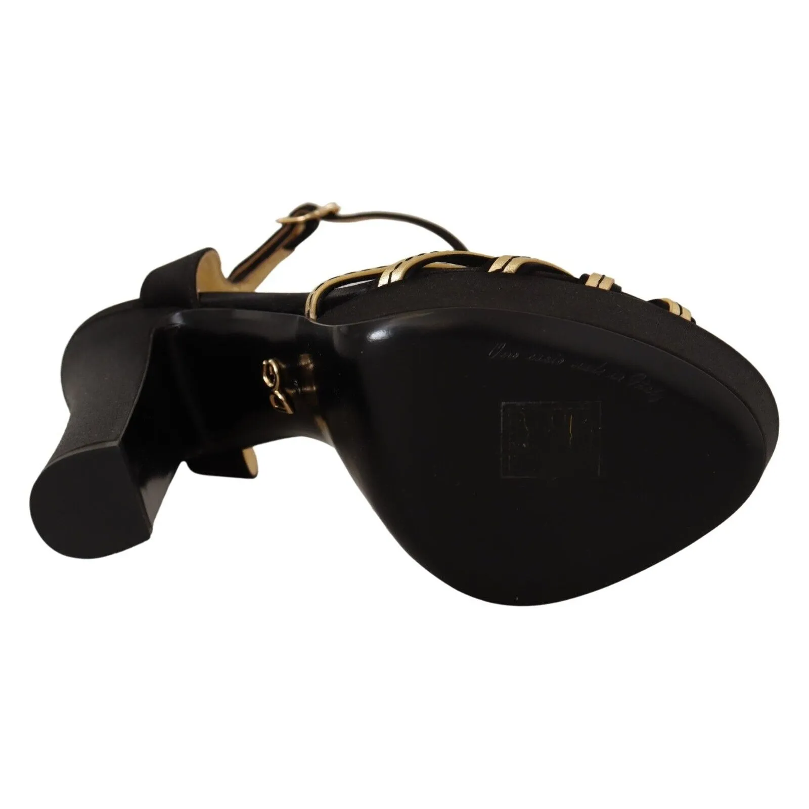 Dolce & Gabbana Elegant Black Gold Ankle Strap Heels Sandals
