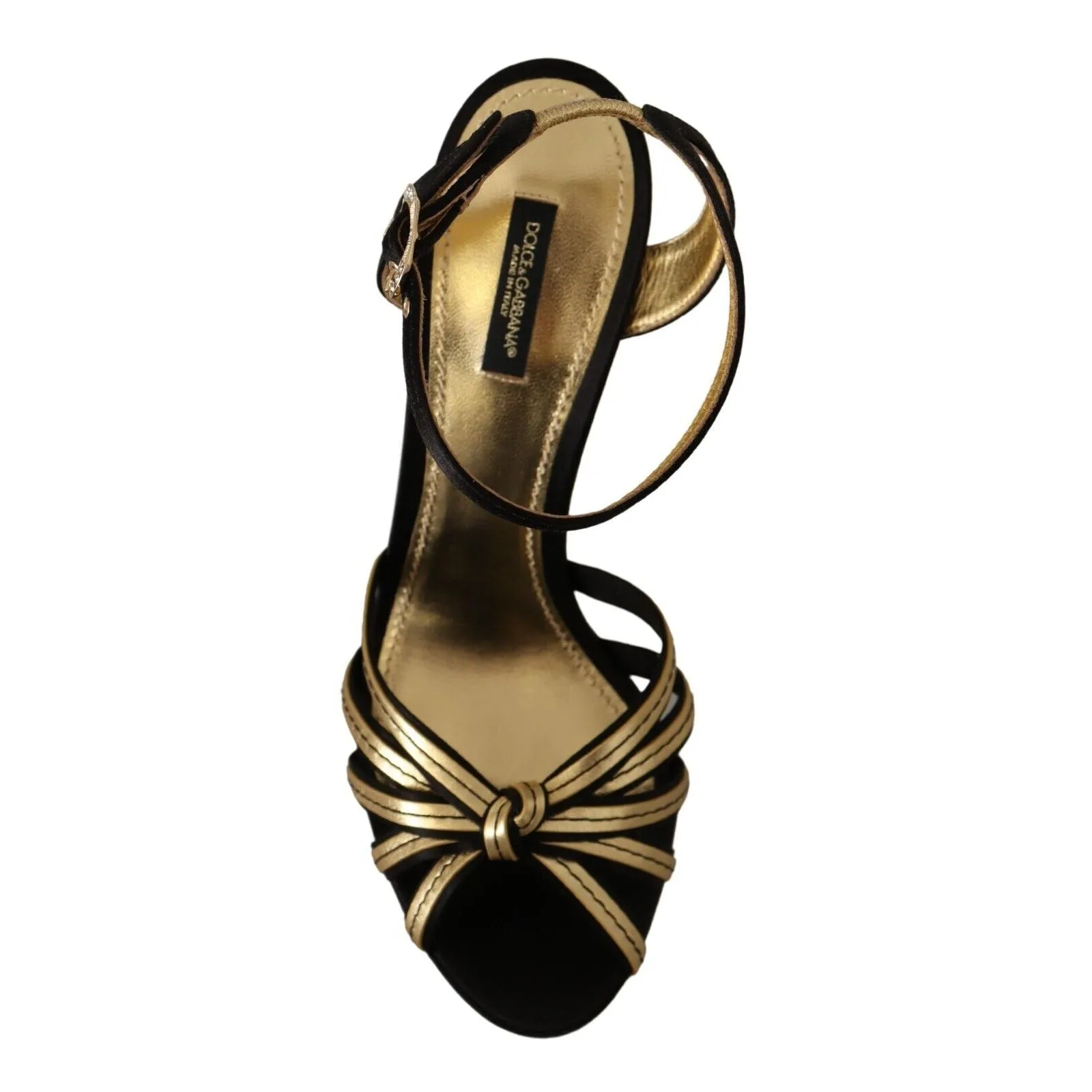 Dolce & Gabbana Elegant Black Gold Ankle Strap Heels Sandals