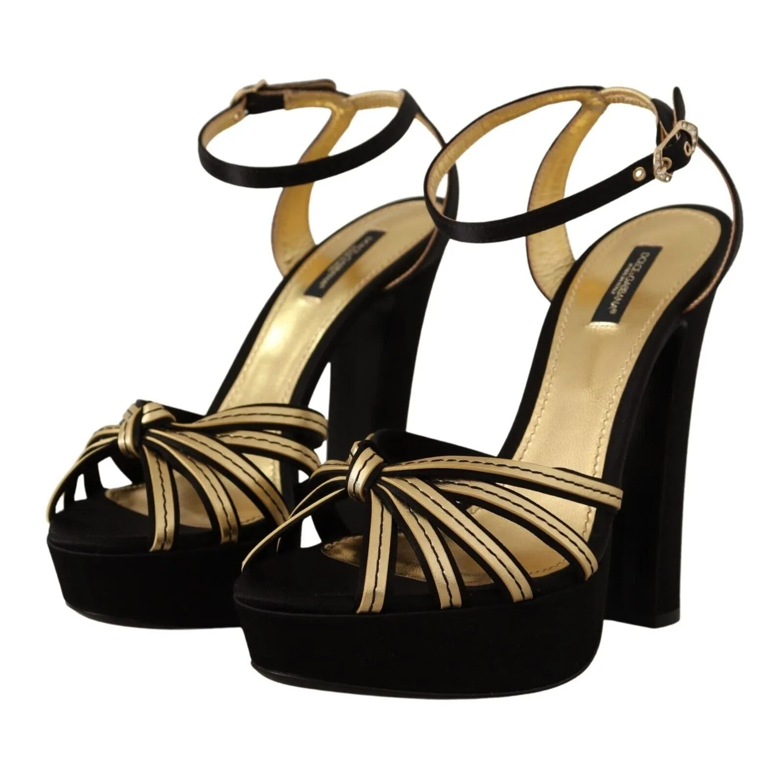Dolce & Gabbana Elegant Black Gold Ankle Strap Heels Sandals