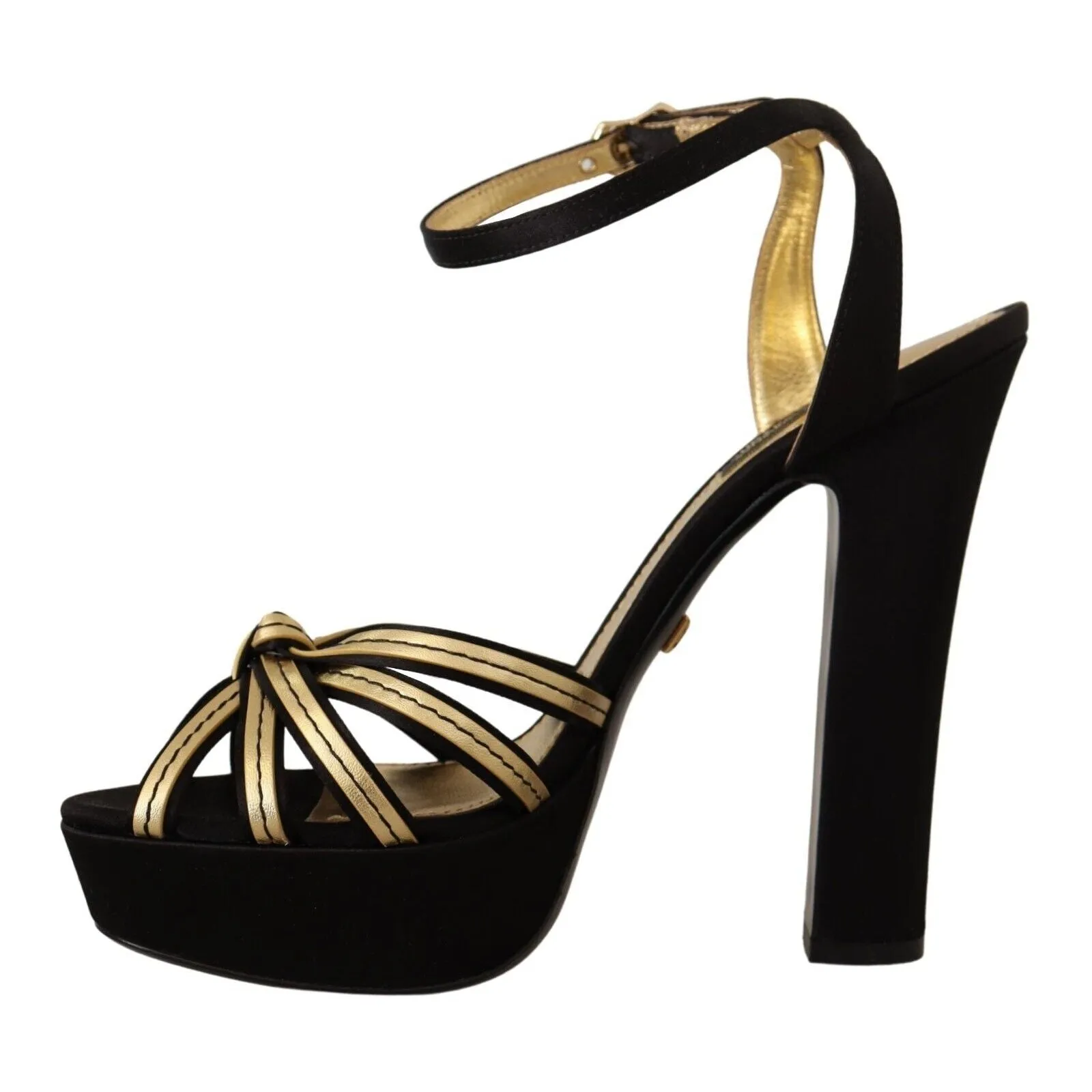 Dolce & Gabbana Elegant Black Gold Ankle Strap Heels Sandals