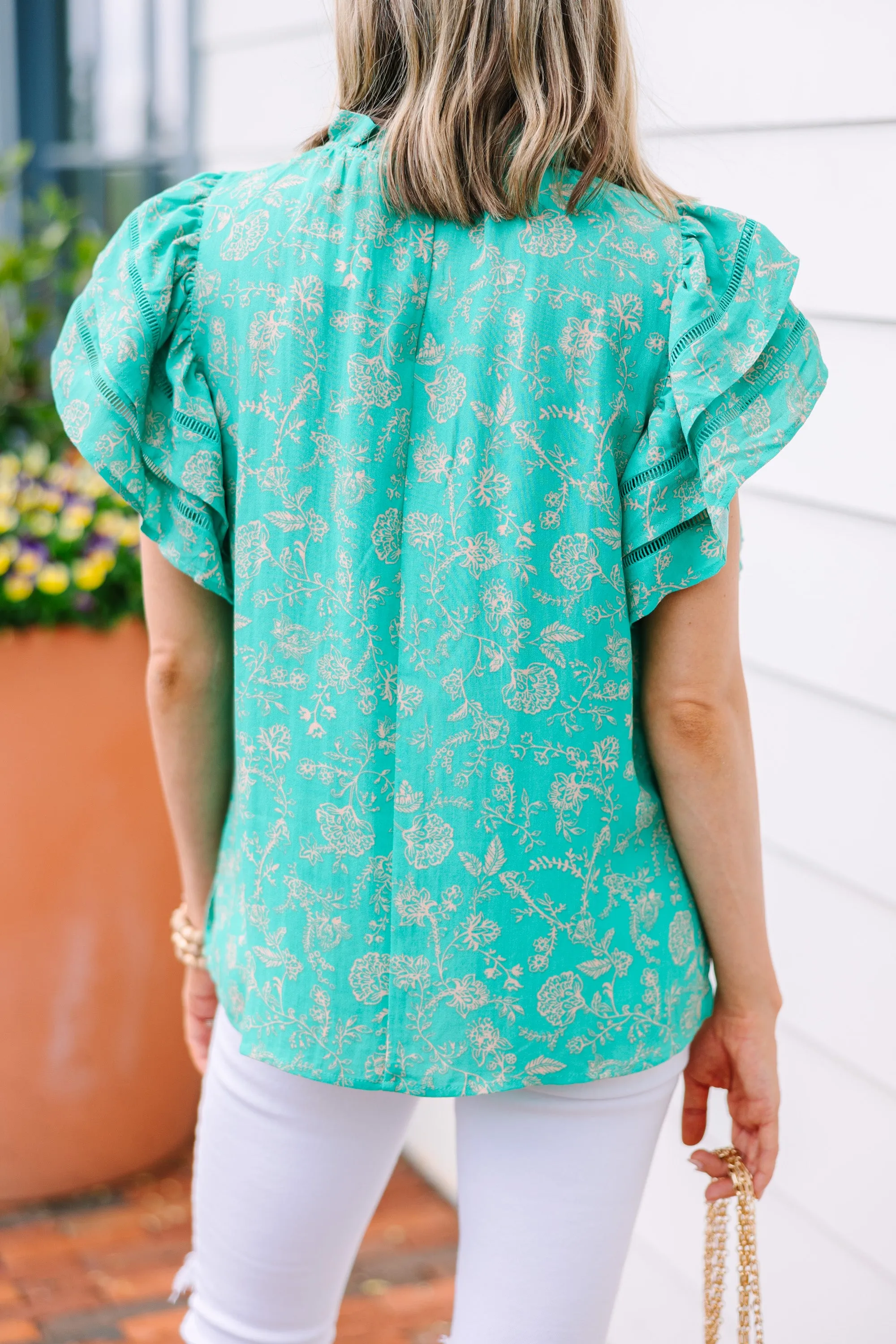 Don't Wait Long Turquoise Blue Floral Blouse
