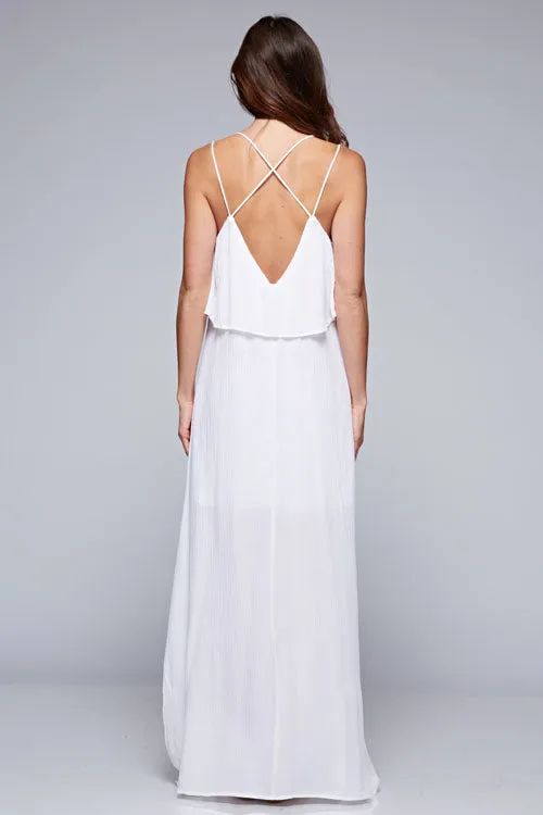 Embroidered Layered Top Cross Back Maxi Dress