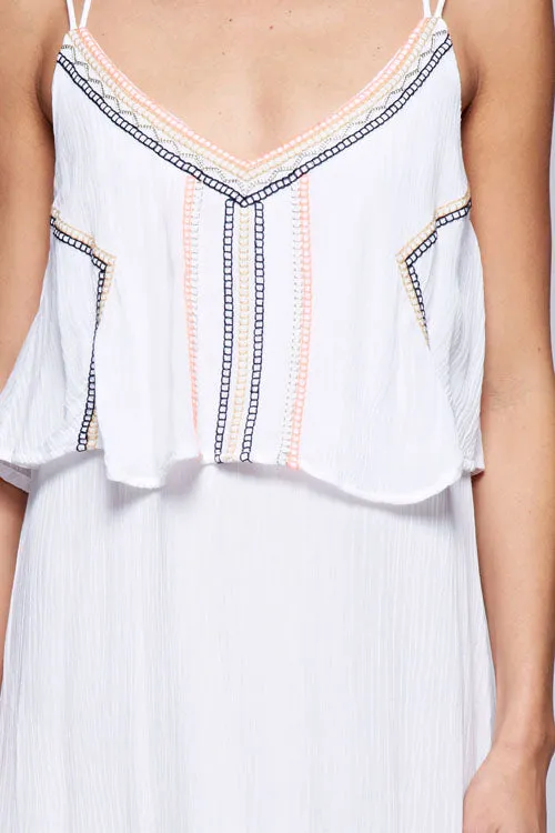 Embroidered Layered Top Cross Back Maxi Dress