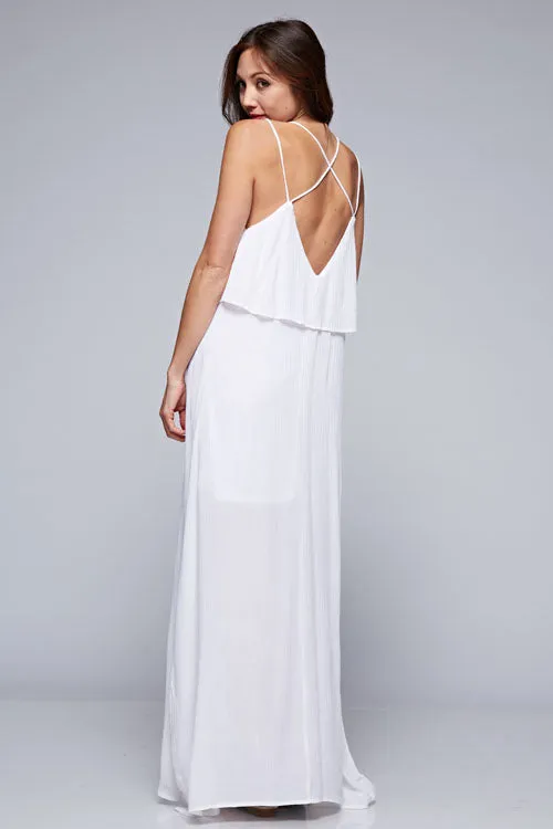 Embroidered Layered Top Cross Back Maxi Dress