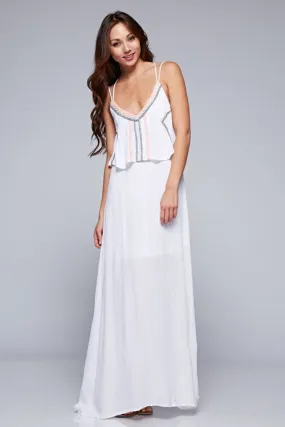Embroidered Layered Top Cross Back Maxi Dress