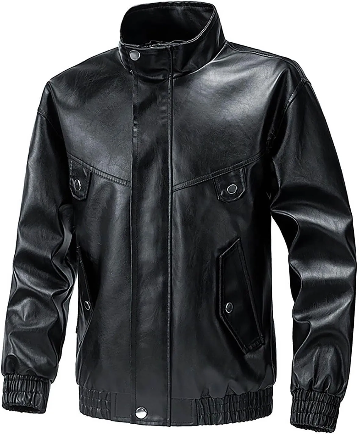 Faux Leather Jacket Brown Men Slim Fit Long Sleeve Full Zip Motorcycle Biker Jacket Waterproof Windbreaker Jacket