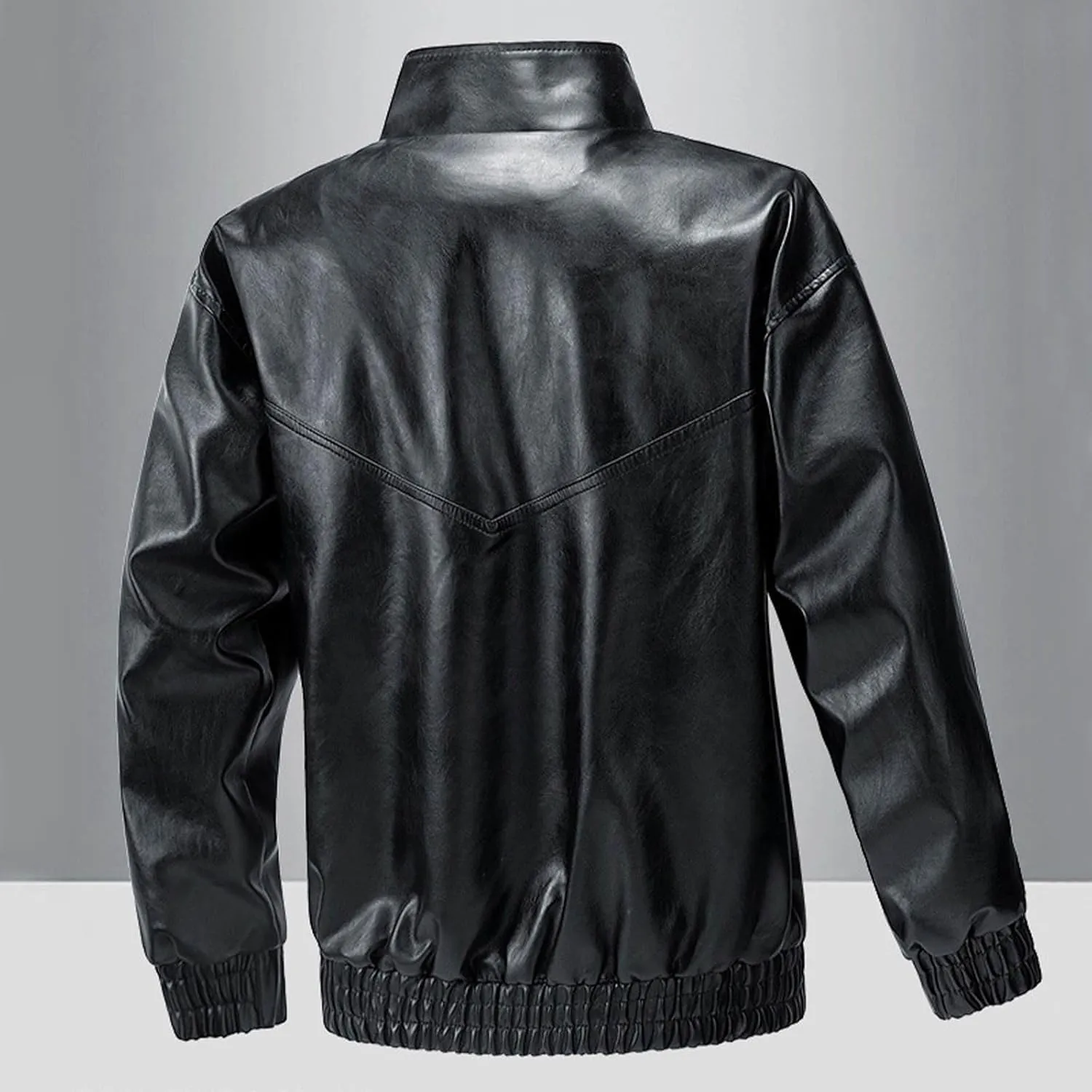 Faux Leather Jacket Brown Men Slim Fit Long Sleeve Full Zip Motorcycle Biker Jacket Waterproof Windbreaker Jacket