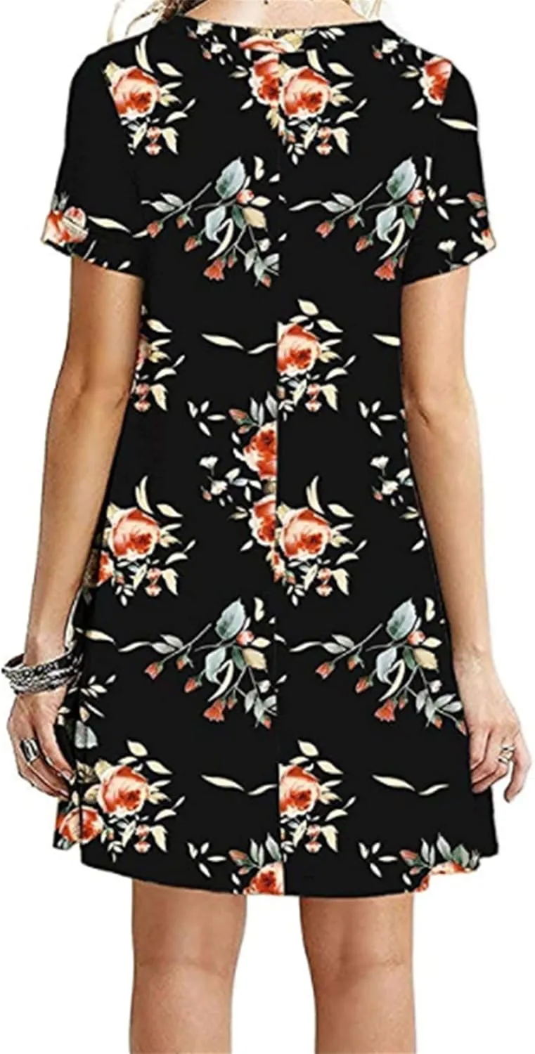 FLITAY Womens Casual Floral Simple Dress Loose Tunic T-Shirt Dress Summer Beach Flowy Dress