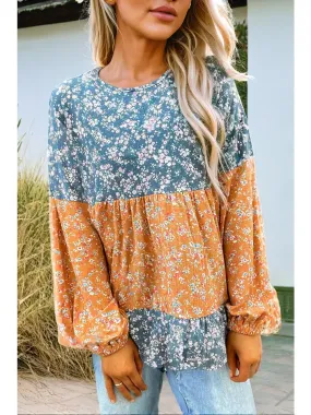 Floral Ruffle Neck Blouse