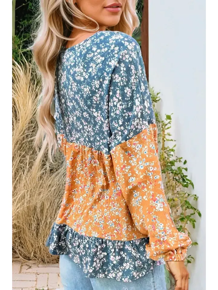 Floral Ruffle Neck Blouse