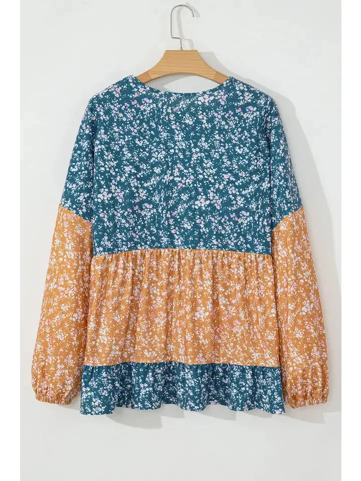 Floral Ruffle Neck Blouse