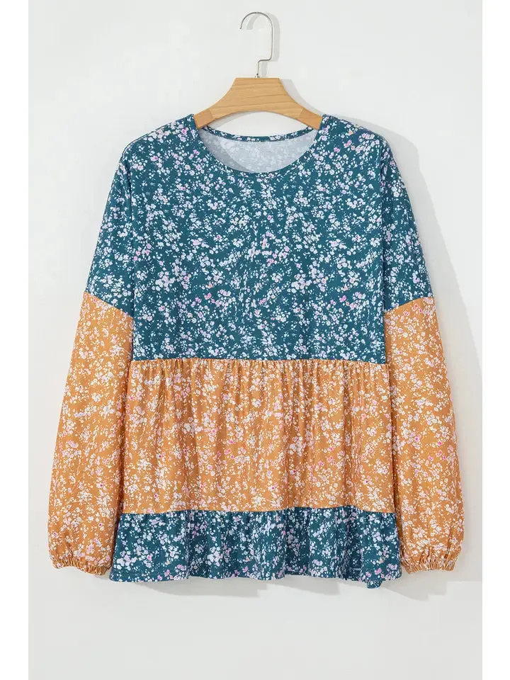 Floral Ruffle Neck Blouse