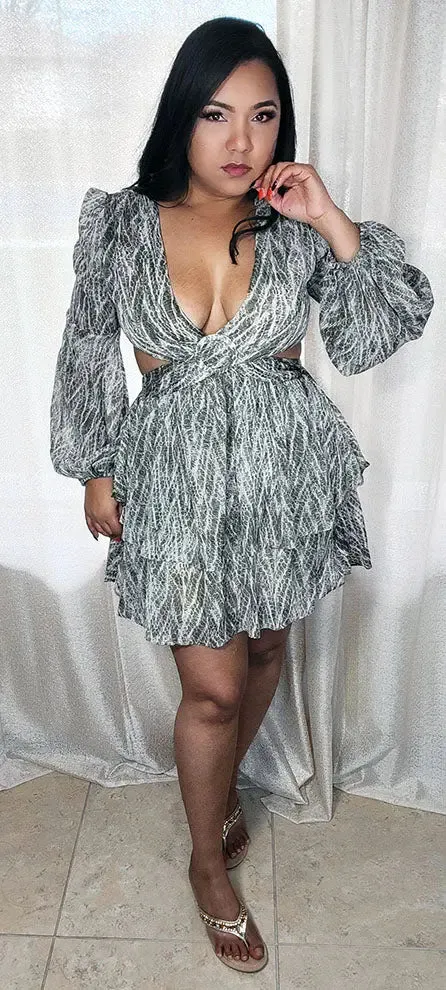 Flowy Mini Dress Olive Multi-print