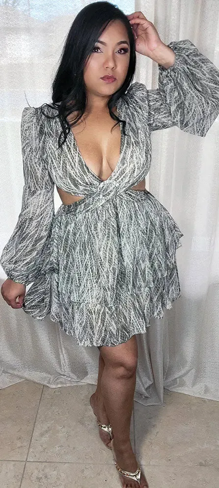 Flowy Mini Dress Olive Multi-print
