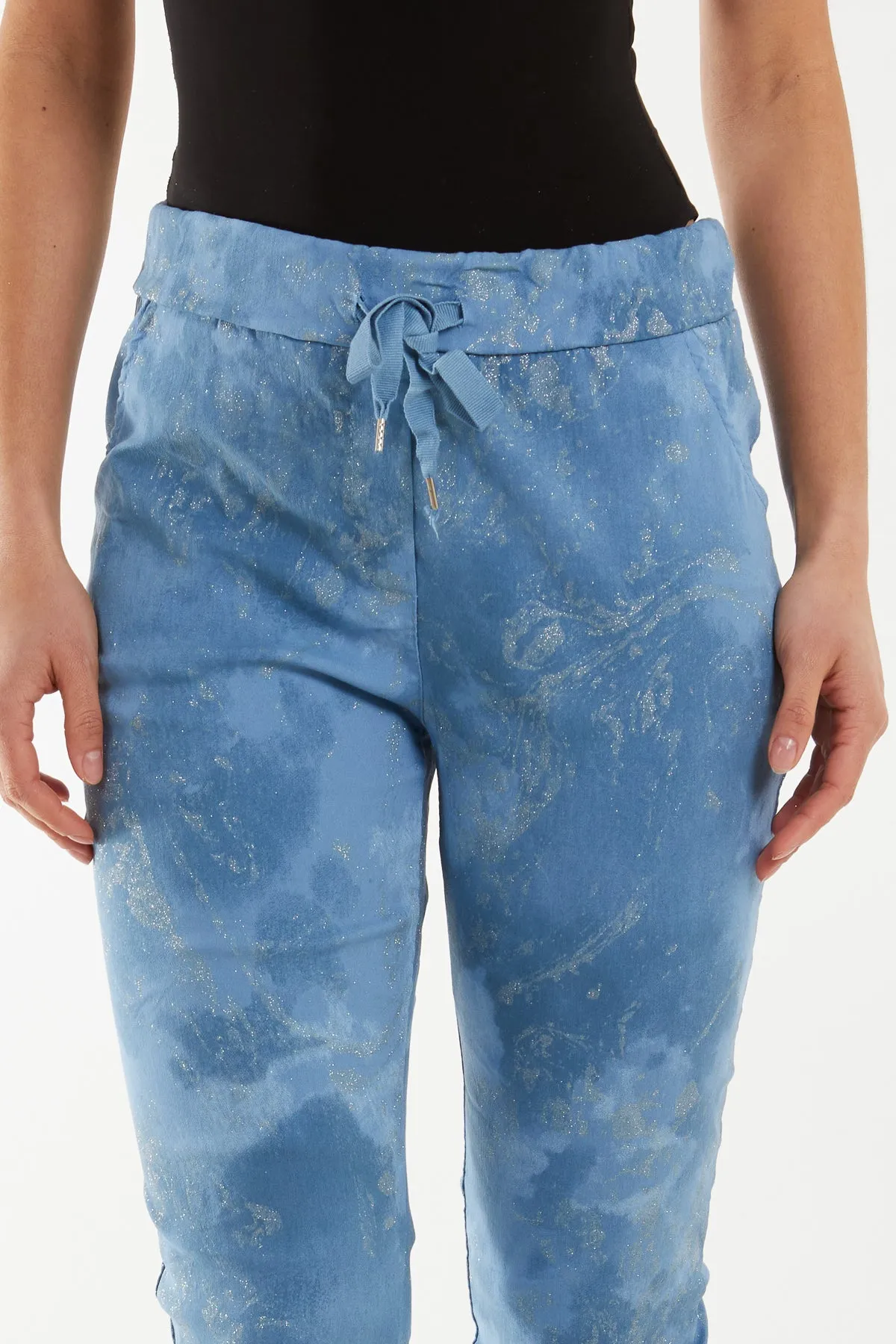 Glitter Tie Dye Magic String Crushed Trousers