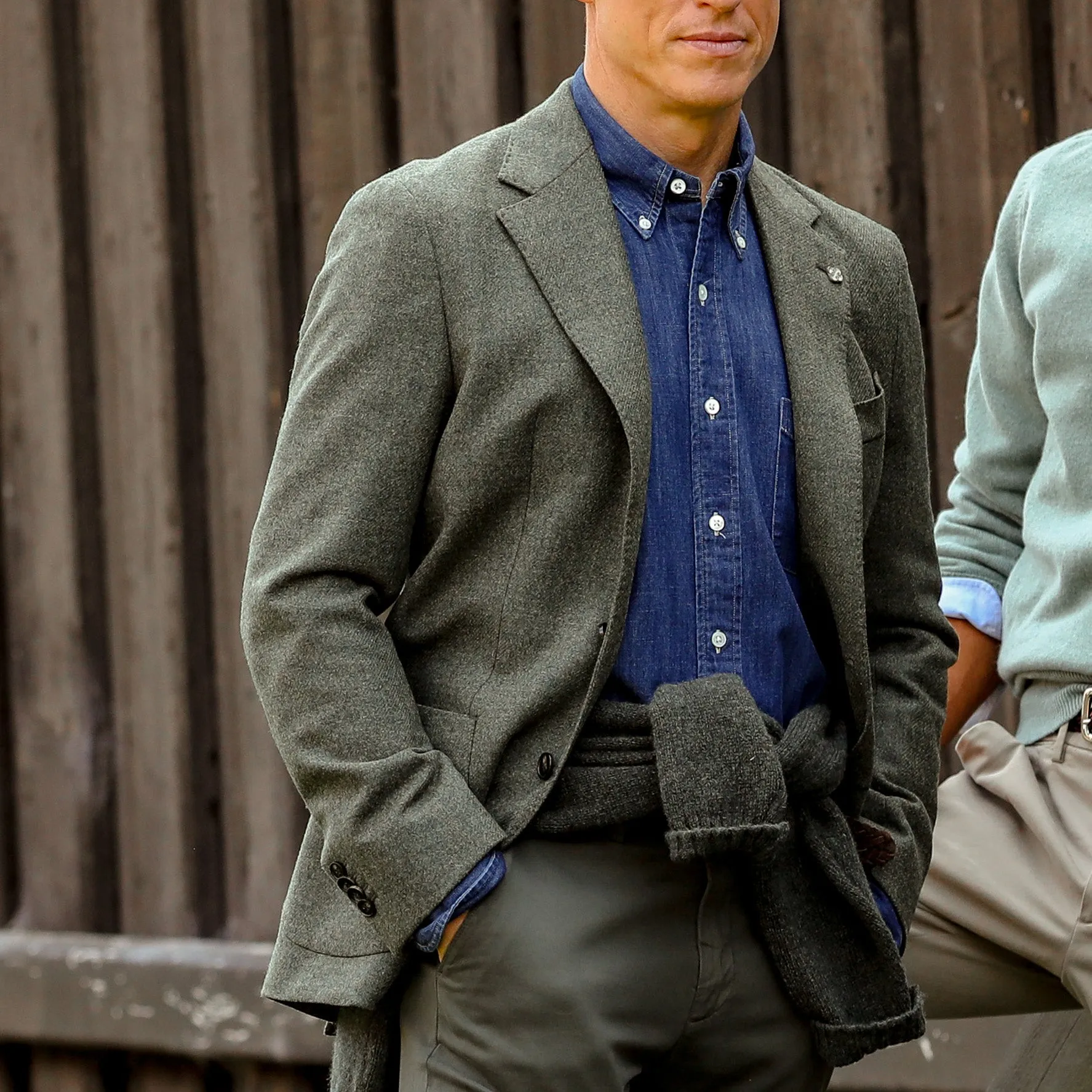 Green Melange Wool Tweed Blazer