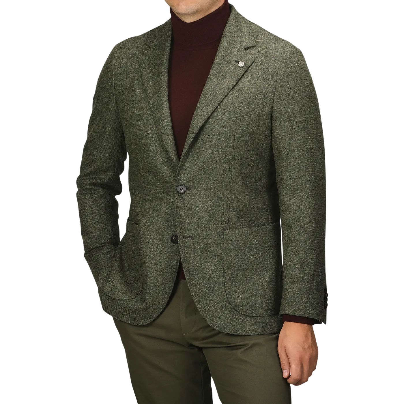 Green Melange Wool Tweed Blazer