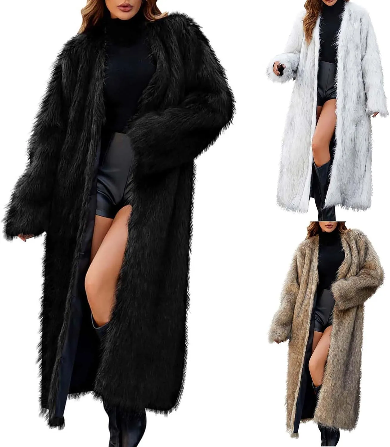 HGps8w Women's Faux Fur Winter Coats Open Front Warm Outerwear Long Cardigan Fluffy Soft Long Sleeve Overcoat Jackets