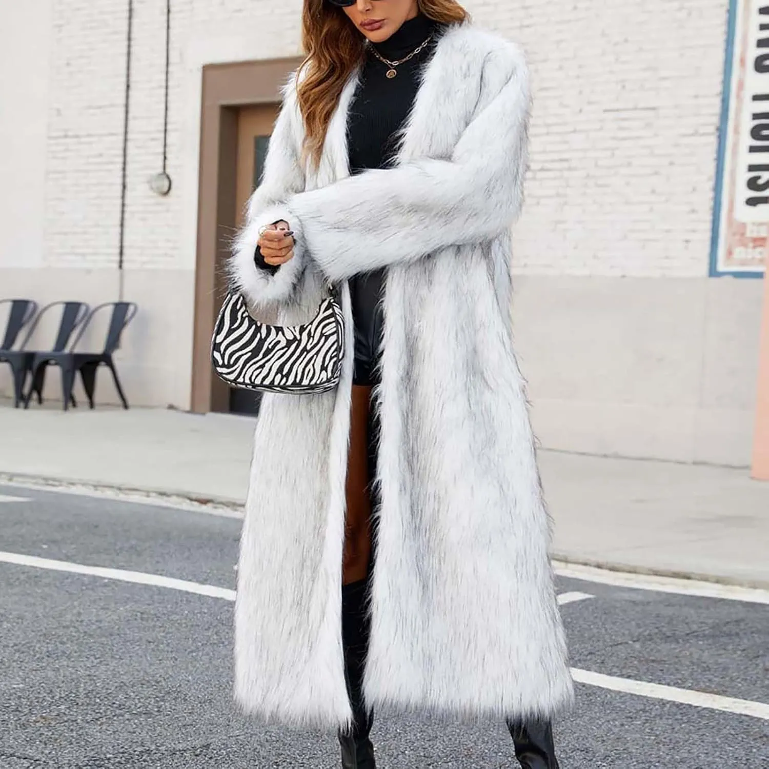 HGps8w Women's Faux Fur Winter Coats Open Front Warm Outerwear Long Cardigan Fluffy Soft Long Sleeve Overcoat Jackets