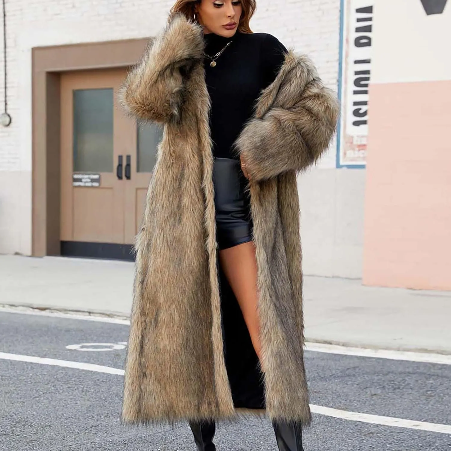 HGps8w Women's Faux Fur Winter Coats Open Front Warm Outerwear Long Cardigan Fluffy Soft Long Sleeve Overcoat Jackets