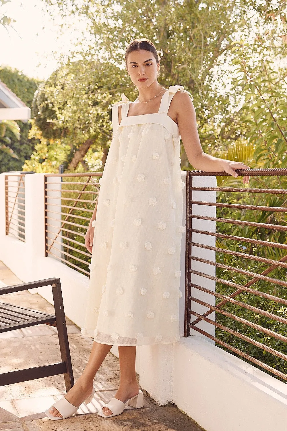 In February Blossom Floral Embroidery Midi Dress in Cream