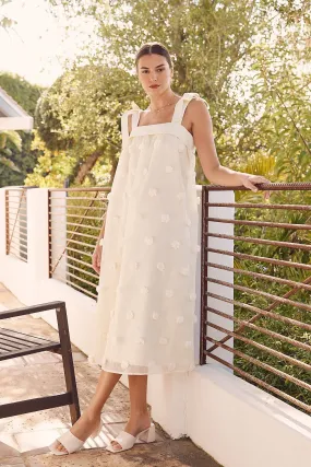 In February Blossom Floral Embroidery Midi Dress in Cream