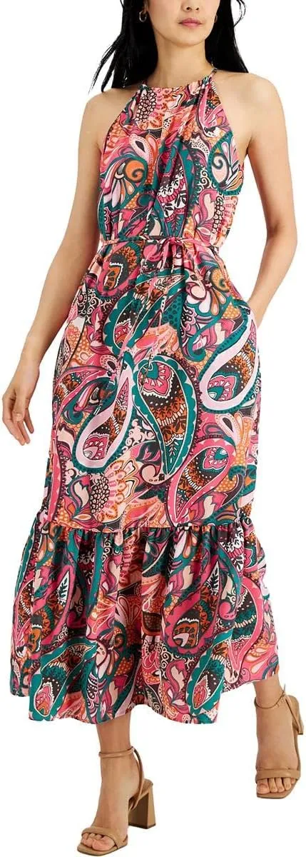 INC Womens Printed Long Maxi Dress Pink 6