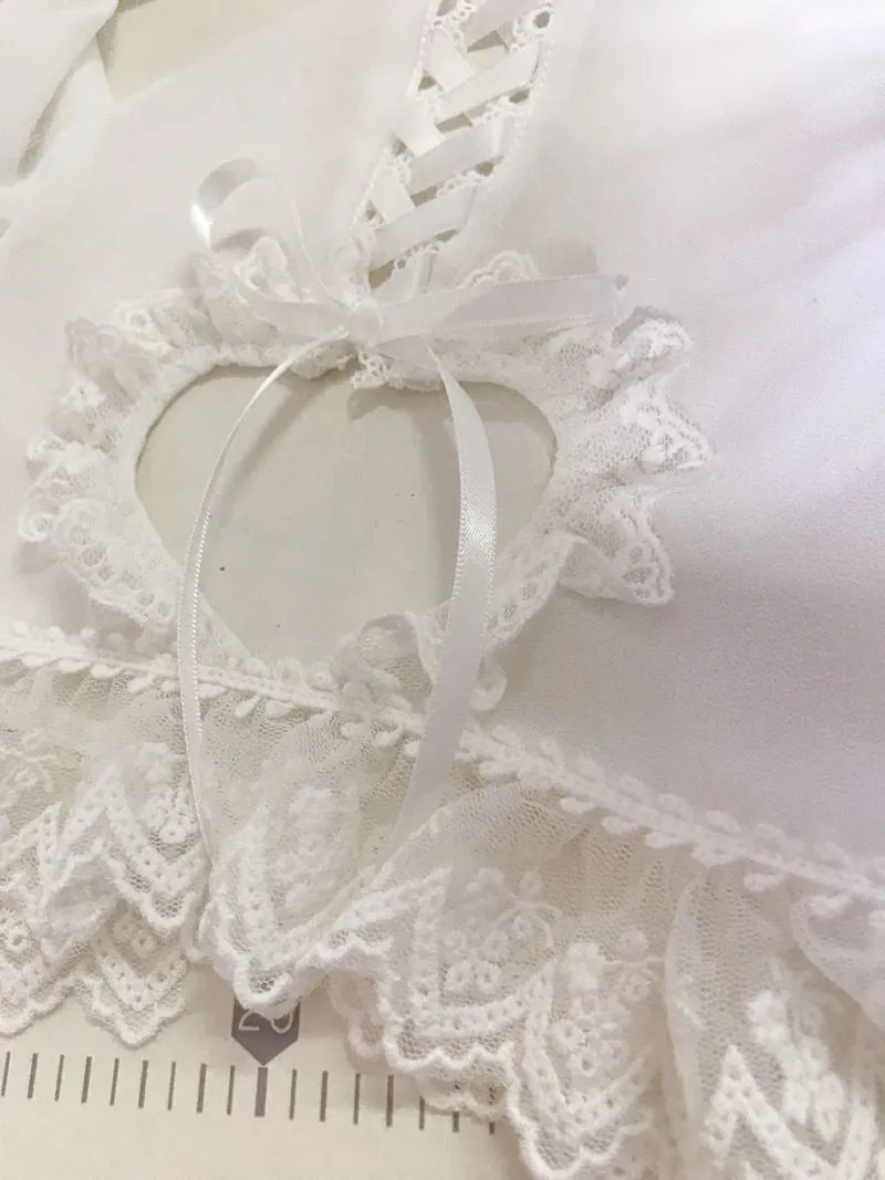 Instant Shipping! Ruffled Collar Short Sleeve With Heart Cut Outs Blouse