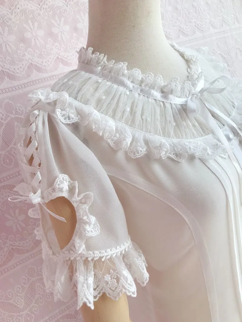 Instant Shipping! Ruffled Collar Short Sleeve With Heart Cut Outs Blouse